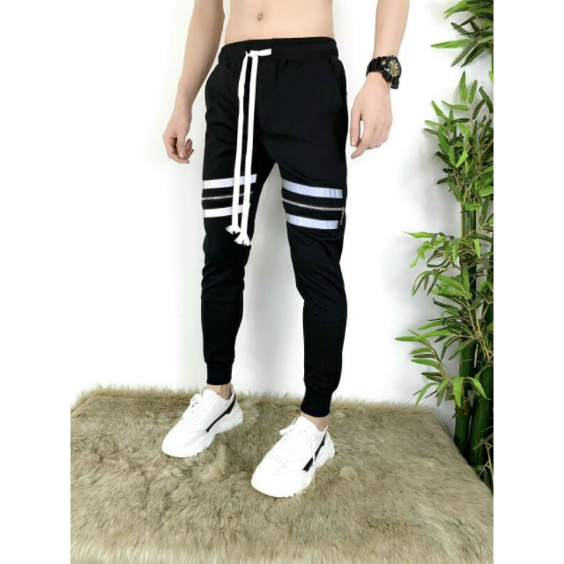 quần jogger thun phối dây kéo