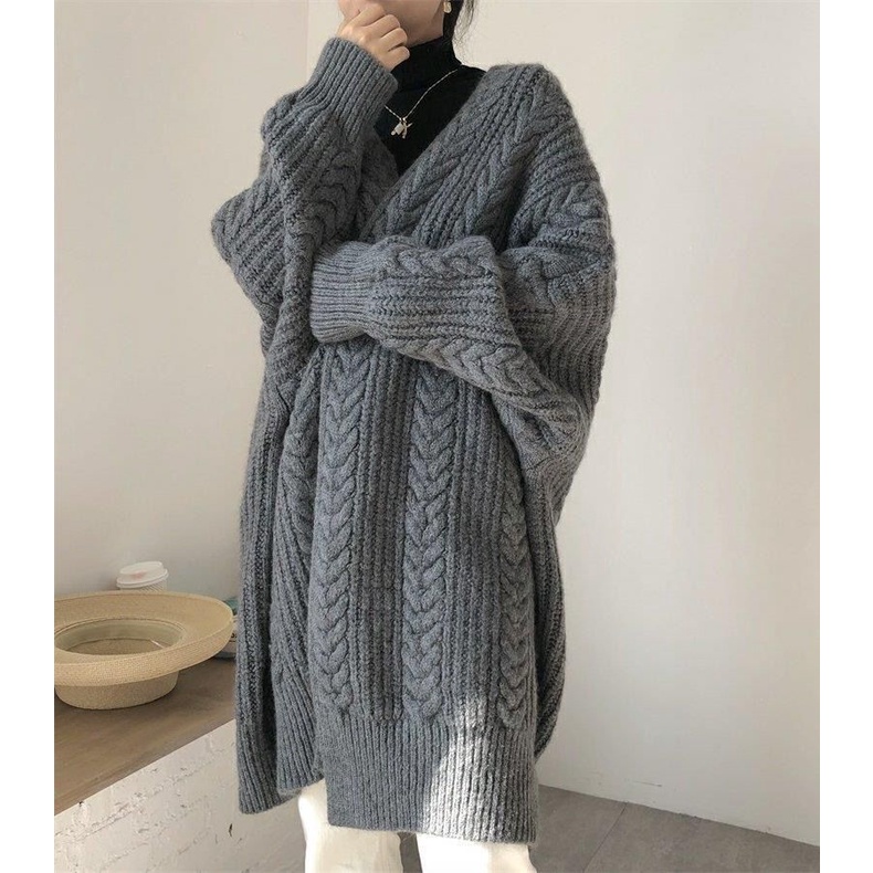 Áo khoác cardigan dệt kim dáng rộng phong cách Nhật mùa thu đông 2201