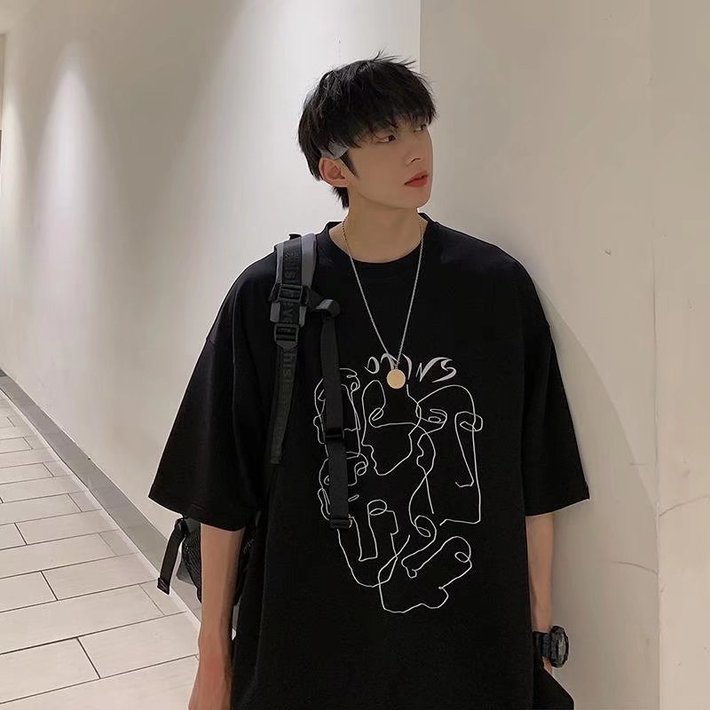 Áo Thun Unisex Dáng Rộng Tay Nửa In Họa Tiết Sáng Tạo Phong Cách Hàn Quốc Thời Trang Mùa Hè Mới 2022