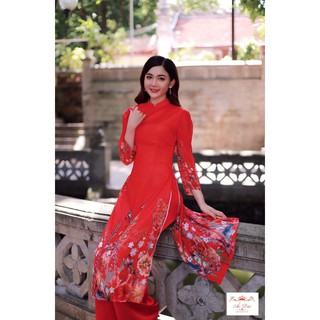 Áo dài cách tân đỏ hoa (cho mẹ và bé)