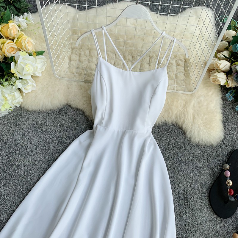 (sẵn đỏ S) Váy đầm maxi hở lưng 2 dây đan chéo dây ngực màu xanh, đen, trắng, vàng, đỏ siêu xinh | BigBuy360 - bigbuy360.vn