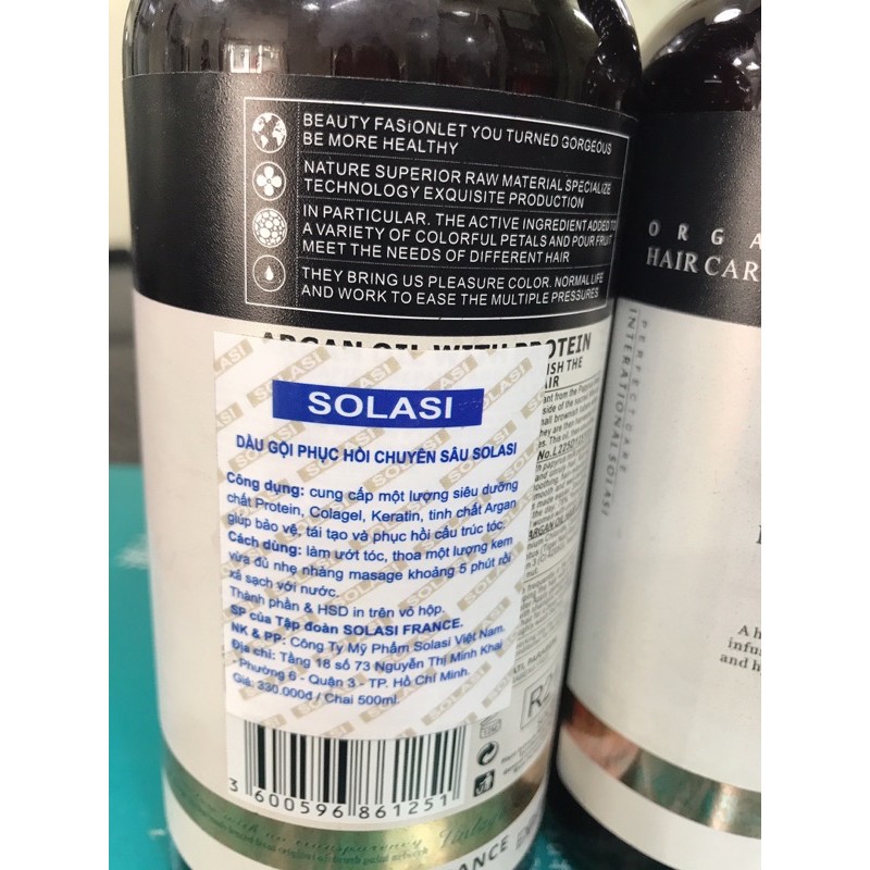 Dầu gội dưỡng ẩm phục hồi SOLASI  Protein Argan oil 500ml