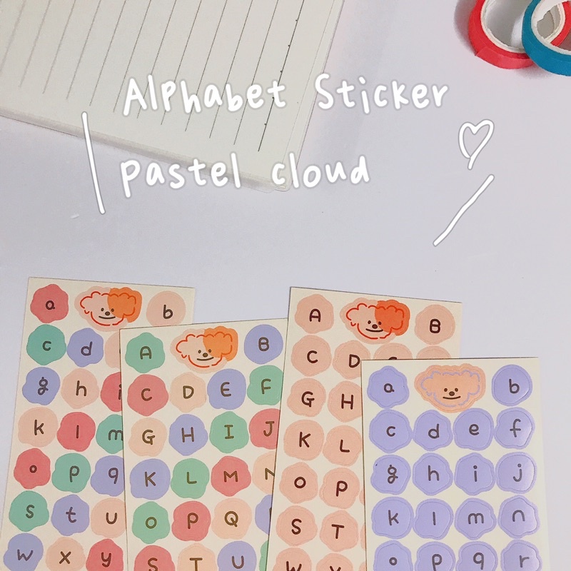 Sticker bảng chữ cái đám mây nhiều màu dễ thương Hàn Quốc - alphabet sticker