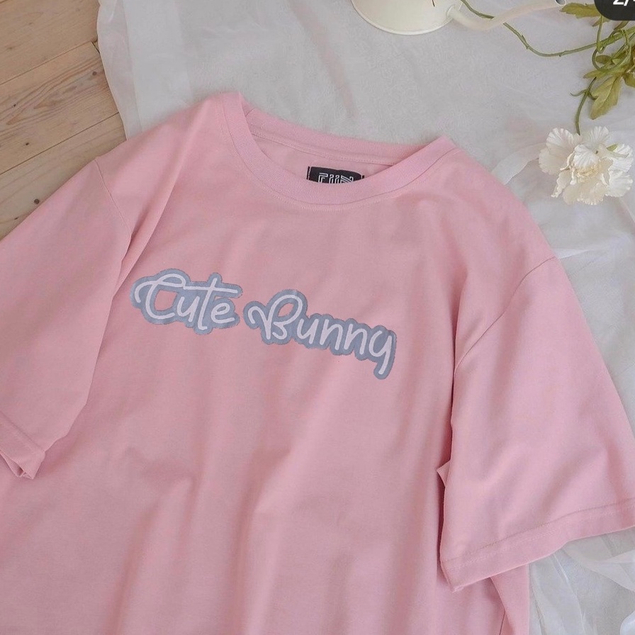 Áo Thun Cute Bunny Hồng - Áo thun tay lỡ form rộng Unisex 38-65kg Nam Nữ