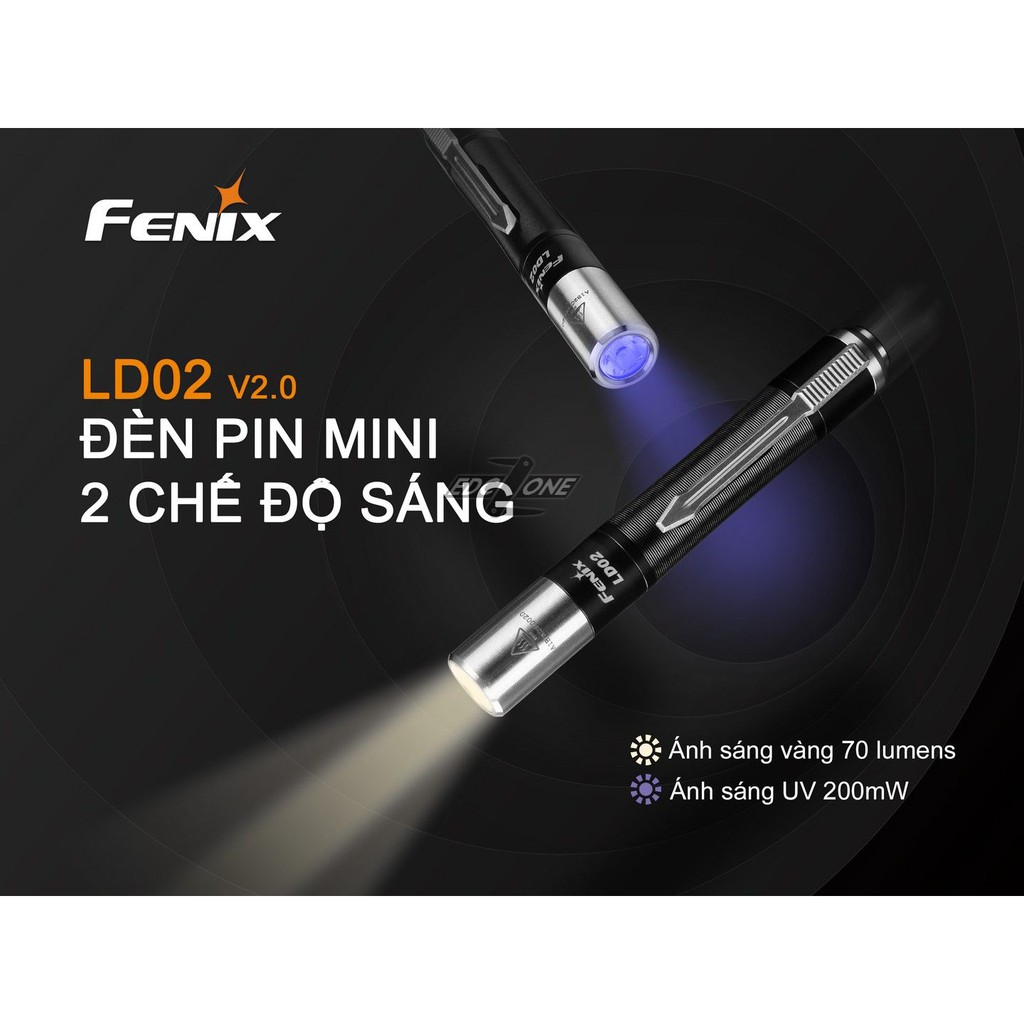 CHÍNH HÃNG FENIX - Đèn Pin LD02 V2.0 - 70 Lumen - UV light