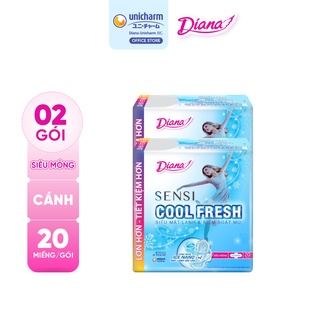 Bộ 2 băng vệ sinh Diana Sensi Cool Fresh siêu mỏng cánh gói 20 miếng