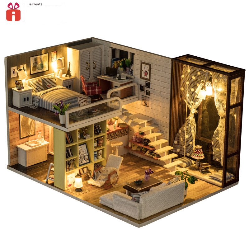 Mô Hinh Nhà Gỗ Diy LOFT Căn hộ Sang Trọng Cao Cấp No K-028 (Tặng Mica +keo)