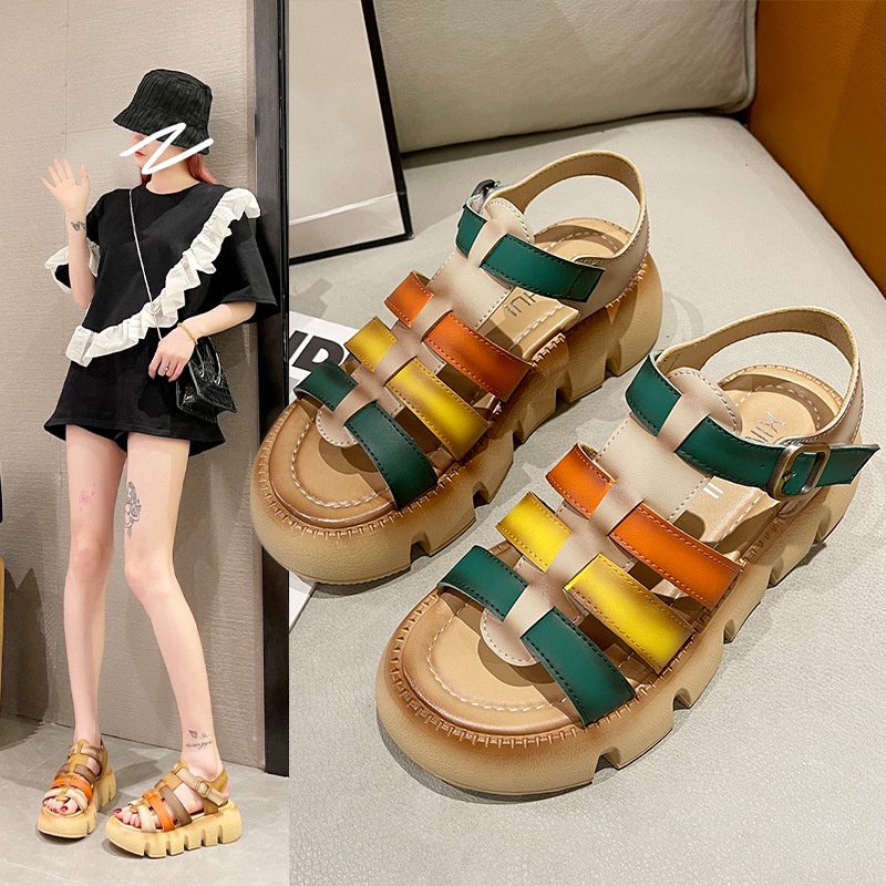 Giày sandal IELGY đế xuồng phong cách vintage thời trang đi biển cho nữ