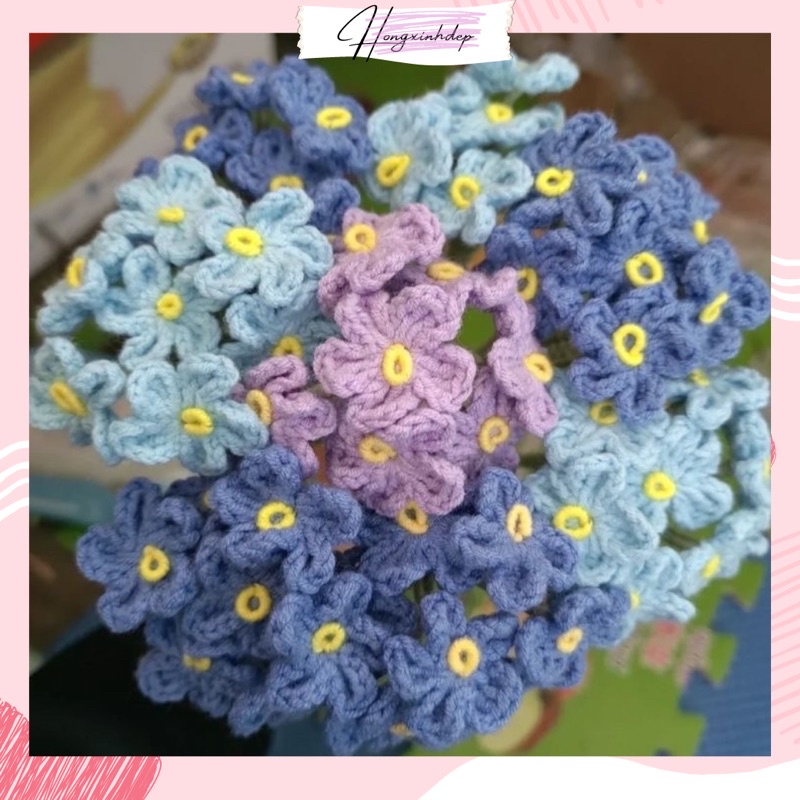 Hoa Lưu Ly tặng người thân, Cành hoa lưu ly bằng len, hoa len handmade decor, trang trí nhà cửa, quà tặng sinh nhật