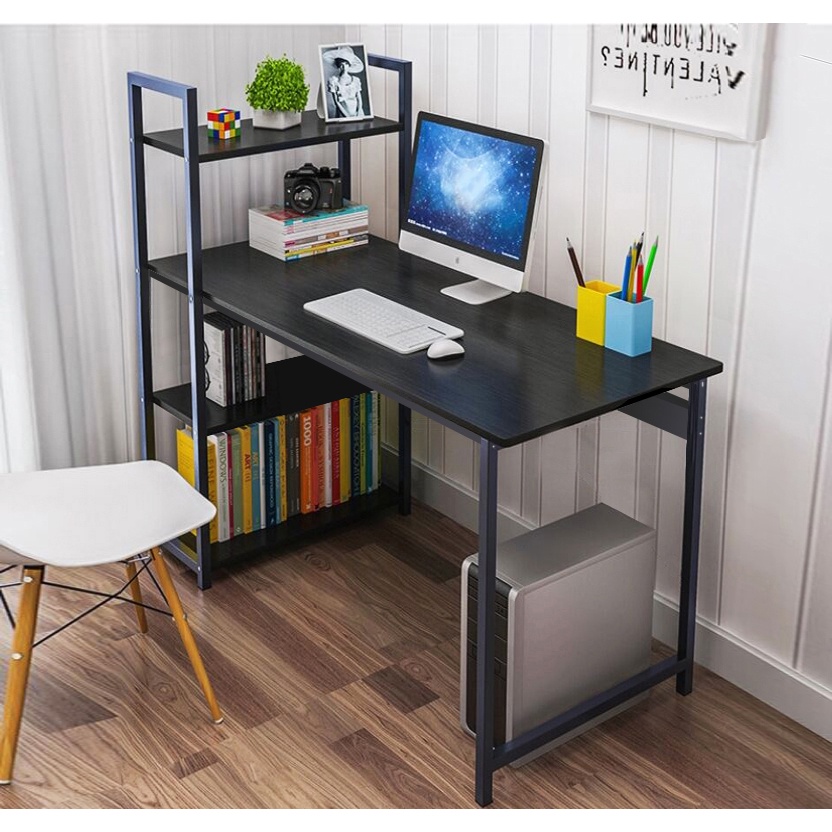 Bàn làm việc khung sắt kèm giá sách decor sơn tĩnh điện chịu lực cao, bàn gaming hoặc bàn học lắp ráp dễ dàng