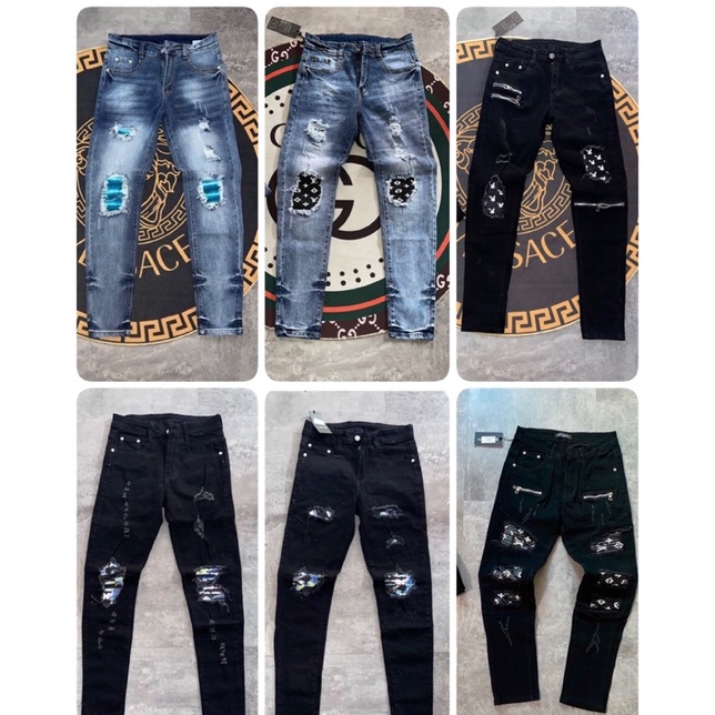 Quần Jeans Nam Vá LV Cực Xịn - Quần Bò Nam Khoá Chân Siêu Đẹp