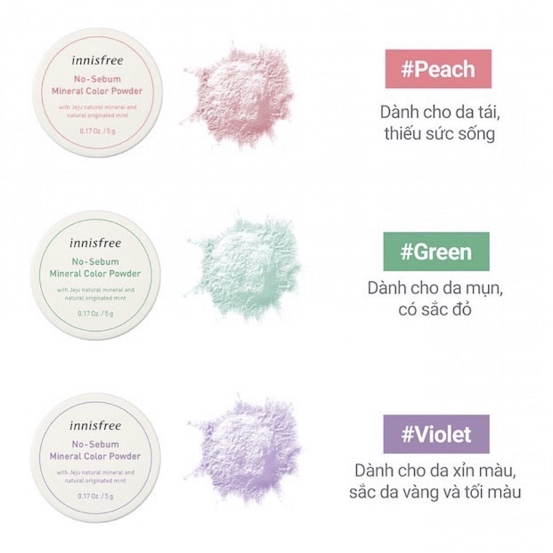 PHẤN PHỦ KIỀM DẦU DẠNG BỘT KHOÁNG CÓ MÀU INNISFREE NO SEBUM MINERAL COLOR POWDER 5G