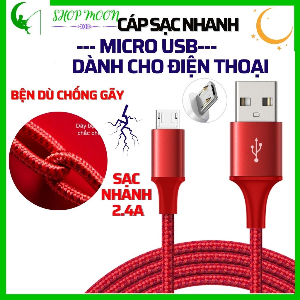Cáp sạc samsung, oppo, xiaomi.. Dây sạc nhanh cổng Micro USB thiết kế dây bện dù dài 1 mét và 3 mét cho điện tho