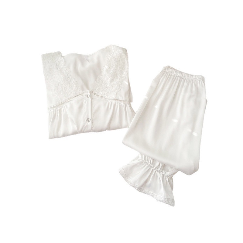 Bộ Đồ Ngủ Bằng Lụa Mát Cổ Chữ V Thoáng Khí Sang Trọng Dành Cho Nữ