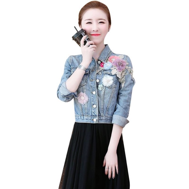 Áo jean nữ cao cấp kiểu dáng phối hoa sang chảnh NP604