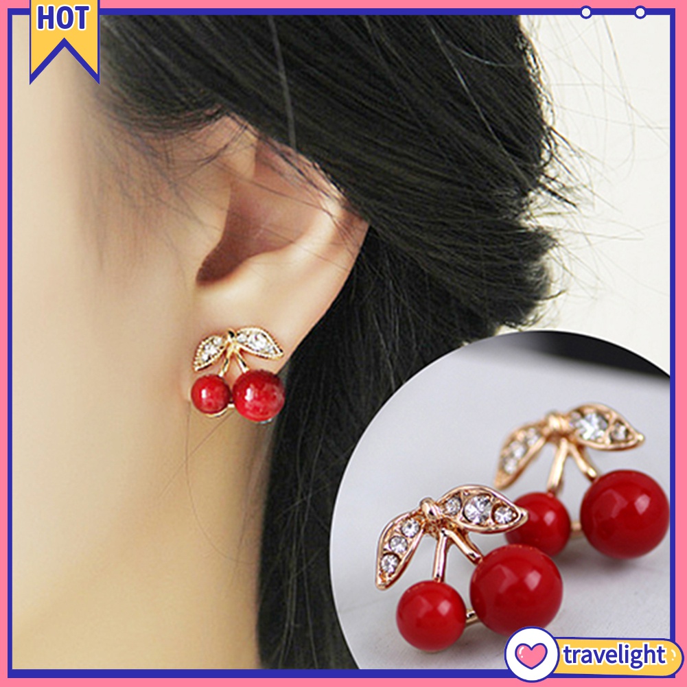 Hoa Tai Hình Quả Cherry Đính Đá Nhân Tạo Thời Trang