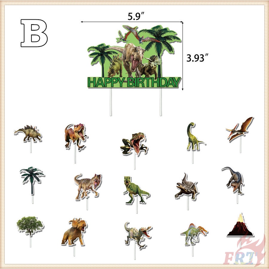 Biểu ngữ trang trí Happy Birthday và phụ kiện trang trí bánh kem hình chủ đề khủng long kỷ Jura 03