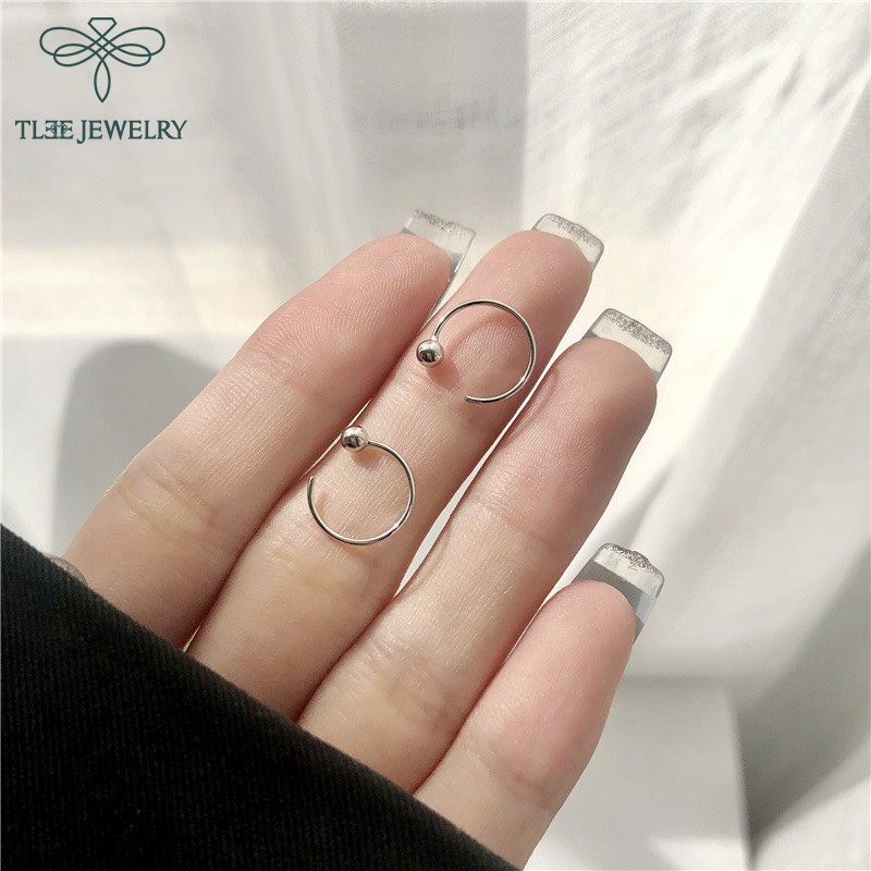 Khuyên tai bạc unisex TLEE móc bi basic cá tính TleeJewerly B0213