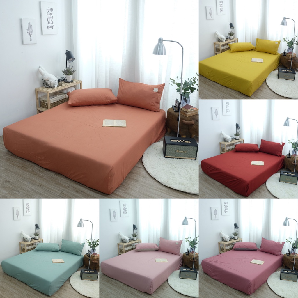 Bộ ga giường vỏ gối tici cao cấp, bộ drap giường trơn màu nhẹ nhàng