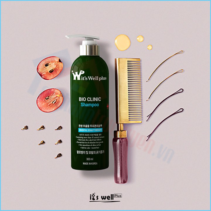 [CHÍNH HÃNG] Dầu gội trị rụng tóc và kích thích mọc tóc Bio Clinic Shampoo It's Well Plus Chai 300ml | Sạch Khỏe Da Đầu