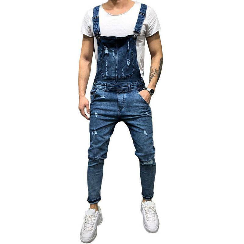 Quần yếm denim phối rách cá tính cho nam