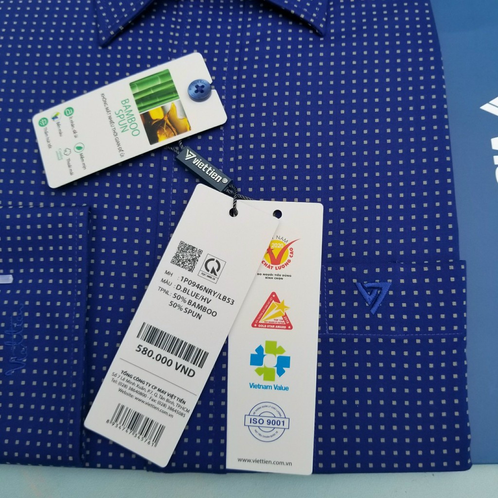 Aó sơ mi nam Việt Tiến dài tay mã  1P0946NRY  chính hãng ,cao cấp - form suông REGULAR - tà bầu ,họa tiết .SHOP HỨA