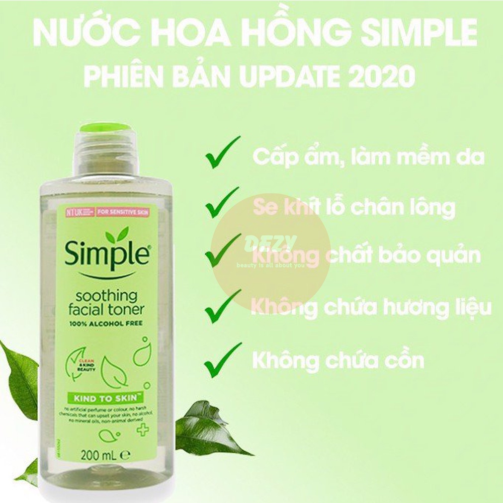 Combo Nước Tẩy Trang Simple Và Toner Nước Hoa Hồng Chính Hãng - Micellar Wtater + Toners Cho Da Dầu Mụn Skincare Dezy