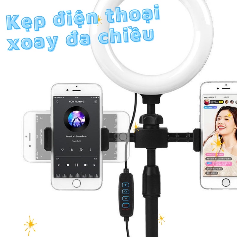 Đèn Livestream Để Bàn 2 Kẹp Điện Thoại, Đèn Live 16CM Gấp Gọn Tiện Lợi Đầu USB 3 Chế Độ Chuyển Đổi Màu Đa Dạng