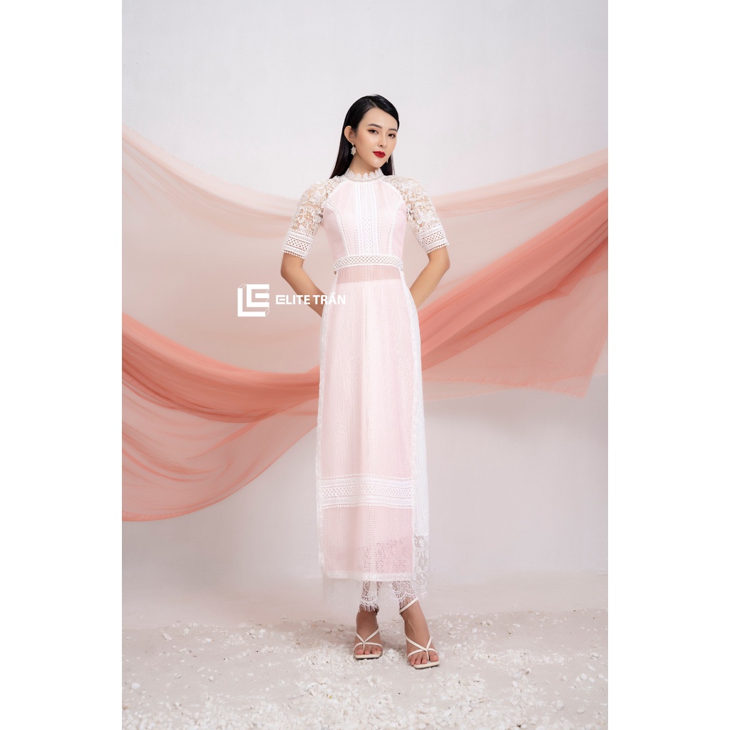 Áo dài ren organza hồng phối tay ren hoa ELITE TRẦN by LINHELITE