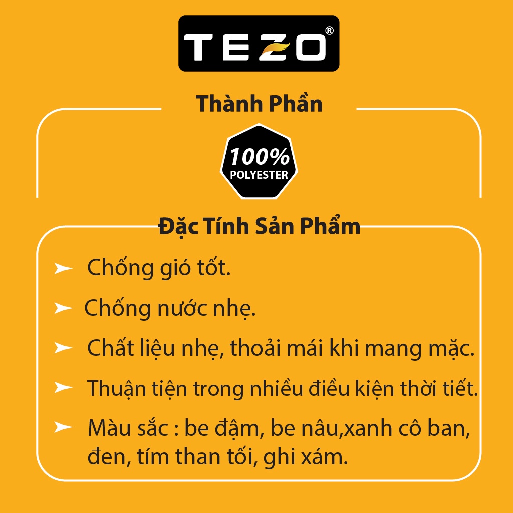 Áo gió nam 2 lớp TEZO, dáng thể thao tháo rời được mũ chống nước nhẹ mã 2109AG2T01