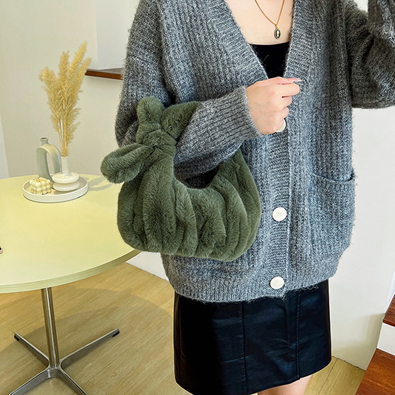 Túi xách lông nhung IELGY có khóa kéo phong cách Hàn Quốc thời trang cho nữ