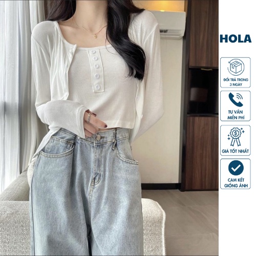 [Mã 151FASHIONSALE1 giảm 10K đơn 50K] Áo nữ  Set áo hai dây thun tăm kèm cardigan mỏng dài tay suông trơn HOLASTORE
