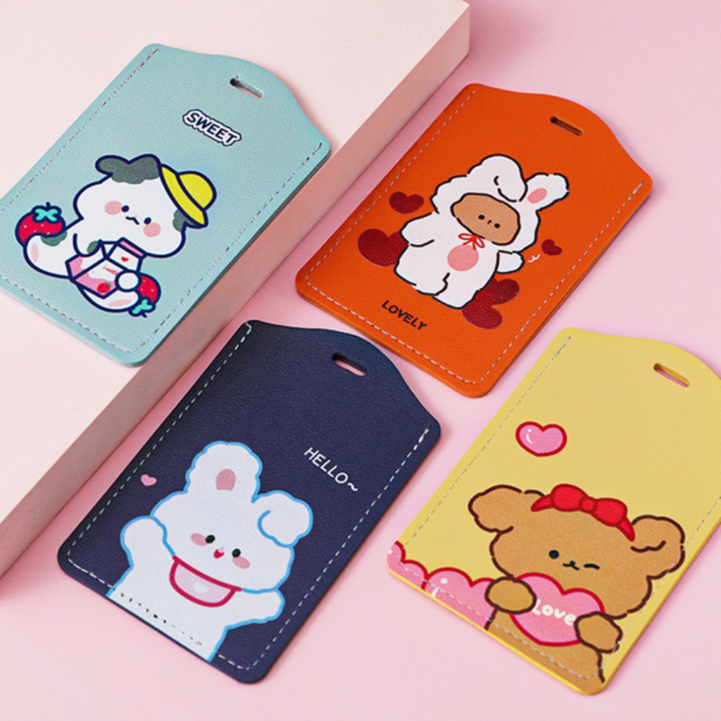 Dây đeo thẻ học sinh sinh viên Bao đựng thẻ văn phòng bằng da PU chống thấm nước phong cách Hàn Quốc