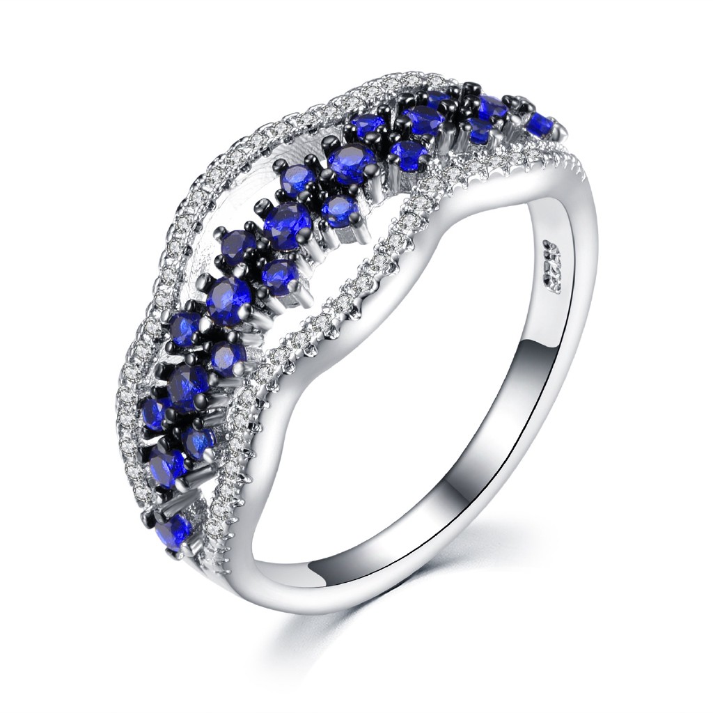 Nhẫn mạ bạc 925 đính đá sapphire sang trọng