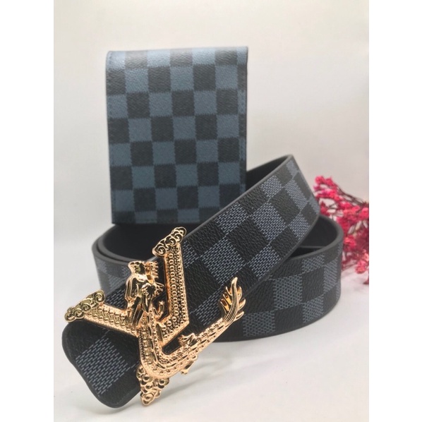 COMBO bộ caro đen ròng - thắt lưng và ví - Dây nịt da và bóp da cao cấp new 2022 ( hàng HOTTREN )