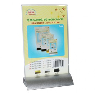 KỆ MICA 2 MẶT 1/4 A4 ĐẾ LÙA NHÔM CAO CẤP (100x150mm)