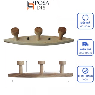 Thanh treo  3 móc gỗ tự nhiên Posa phong cách rustic - gỗ mộc
