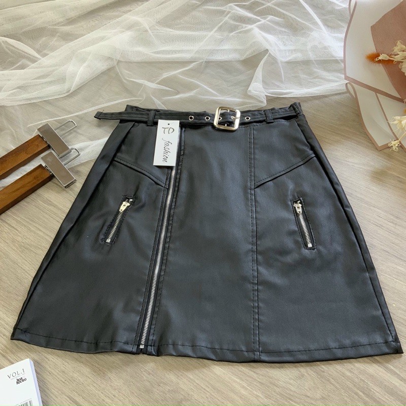 Chân váy da phối nút (bao chất hàng đẹp y hình) | BigBuy360 - bigbuy360.vn