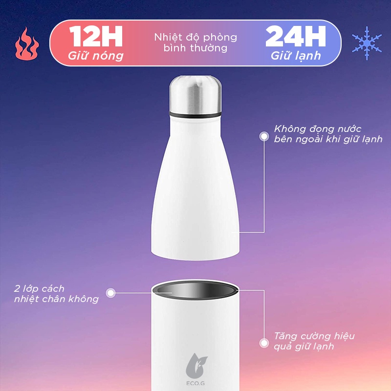 Bình Giữ Nhiệt Cao Cấp ECO.G 500ML - Inox 304 Sang Trọng - Vỏ Trơn Nhám Nhiều Màu Tùy Chọn