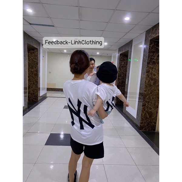 Áo phông gia đình in chữ NY trước sau, chất phông cotton co giãn