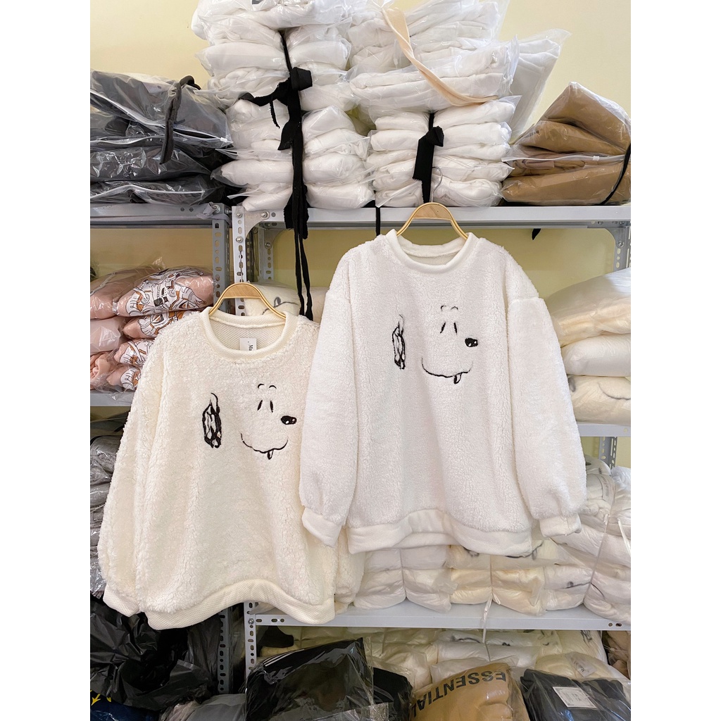 Áo Nỉ Bông Snoopy PEONYB Nữ [FREESHIP] 🌸 Sweater lông form rộng tay bồng màu trắng, hoodie đẹp cá tính Ulzzang 🌸 | BigBuy360 - bigbuy360.vn