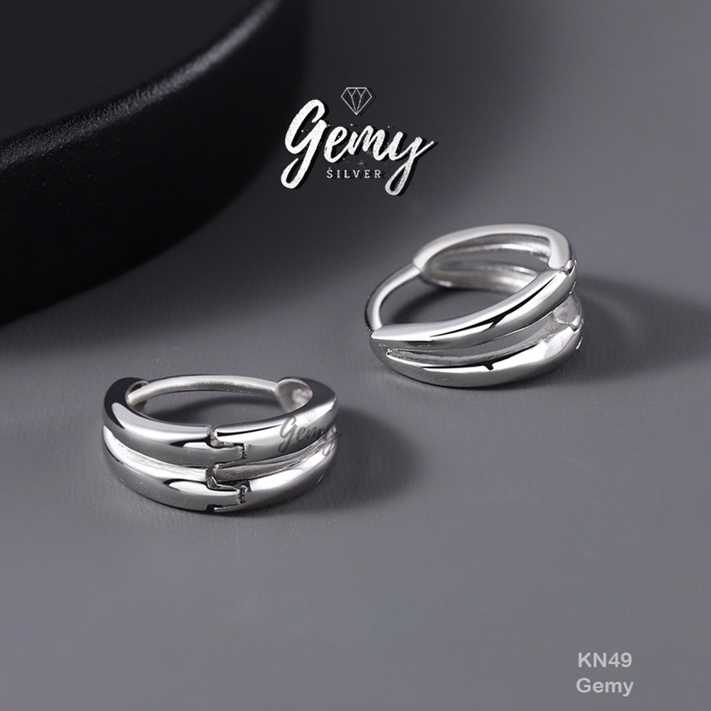 Khuyên tai bạc nam tròn trơn kép đơn giản, basic (1 chiếc) Double Rings | GEMY SILVER KN49
