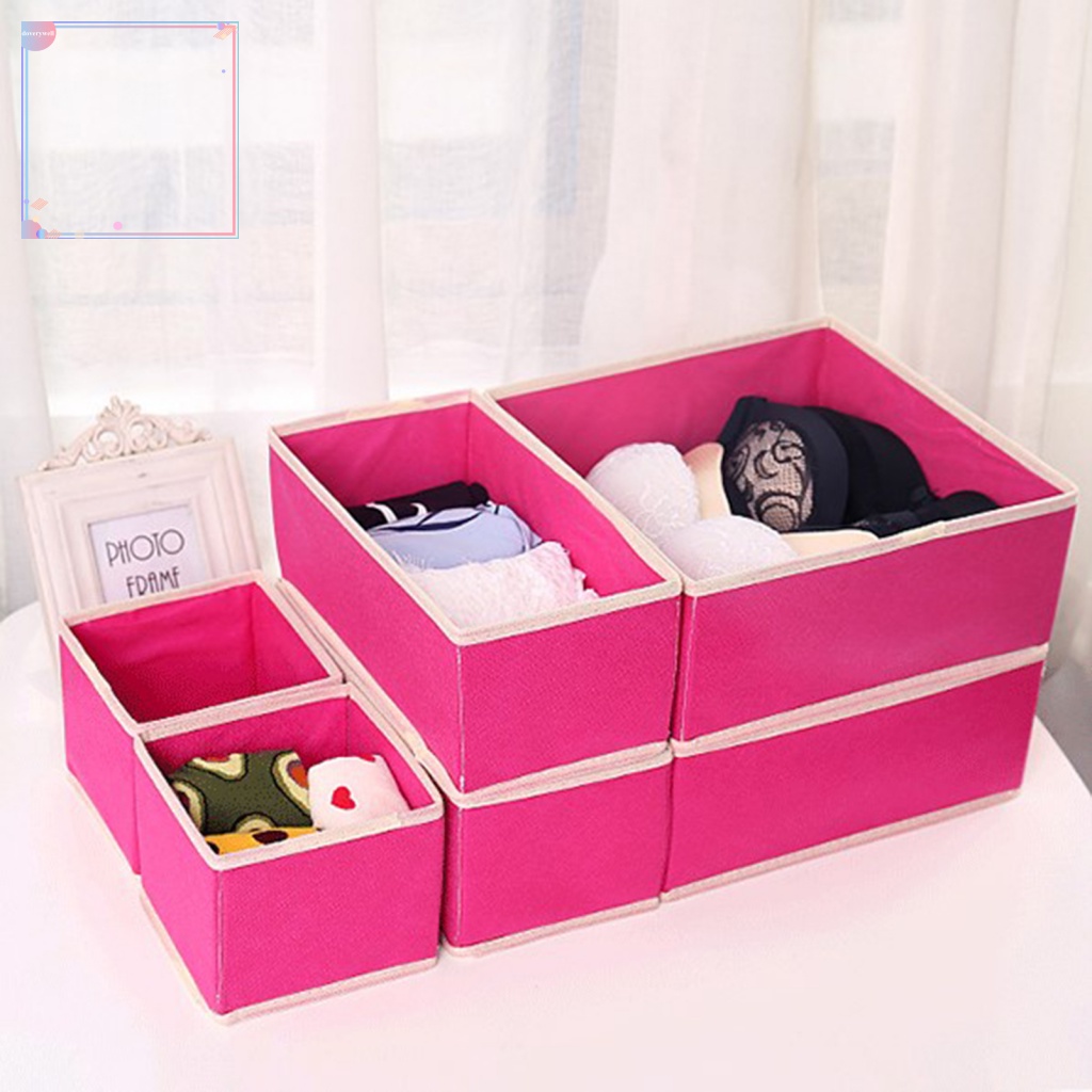 Set 6 Hộp Đựng Đồ Lót Chia Ngăn Bằng Vải Có Khóa Kéo Tiện Lợi