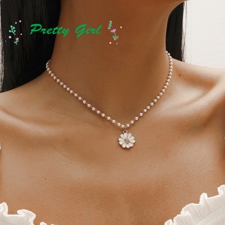 vòng cổ Hình Hoa Cúc Đính Ngọc Trai Xinh Xắn Dành Cho Nữ