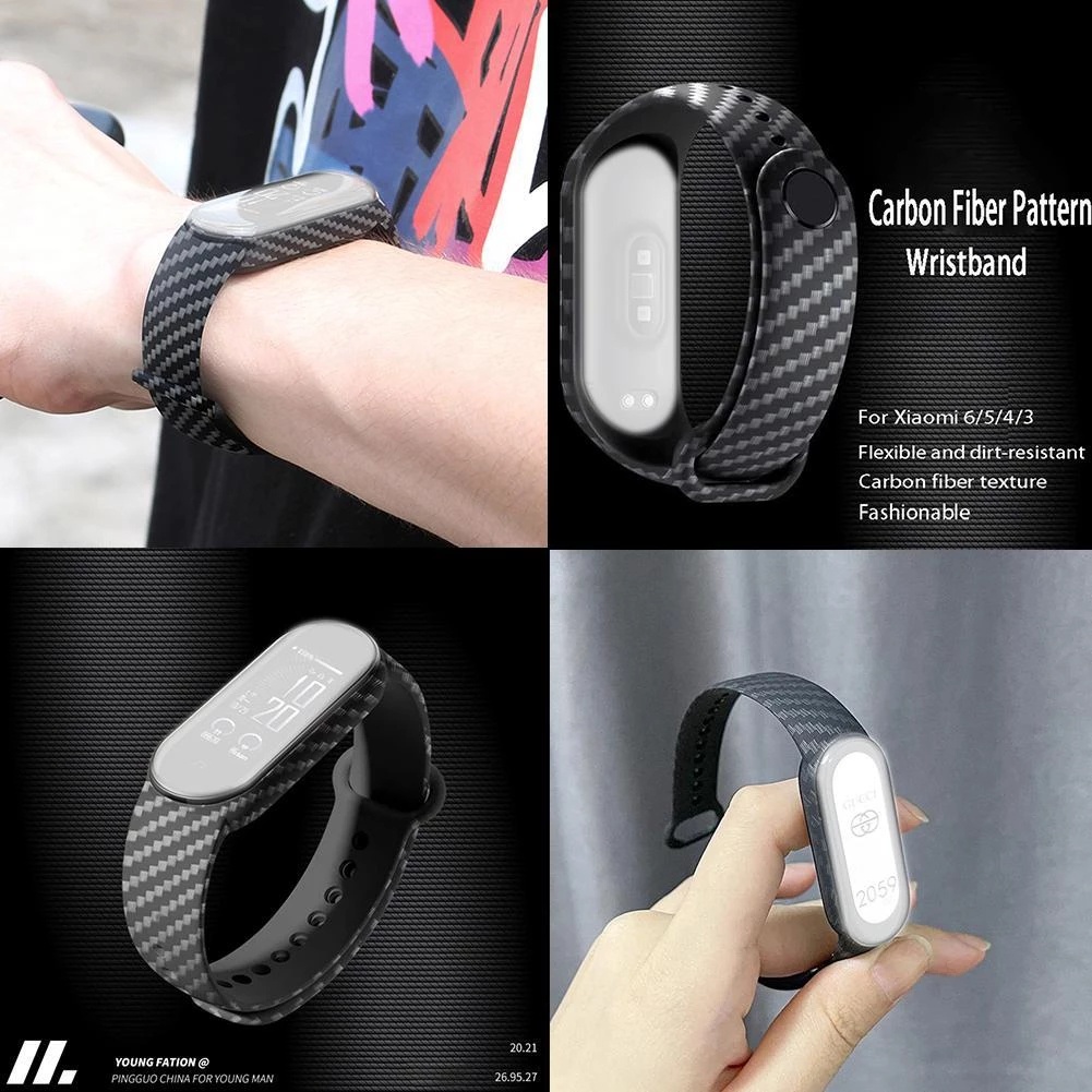 Dây đeo sợi carbon cho đồng hồ thông minh Xiaomi Mi Band 6 5 / 1Pc Miband 6 5