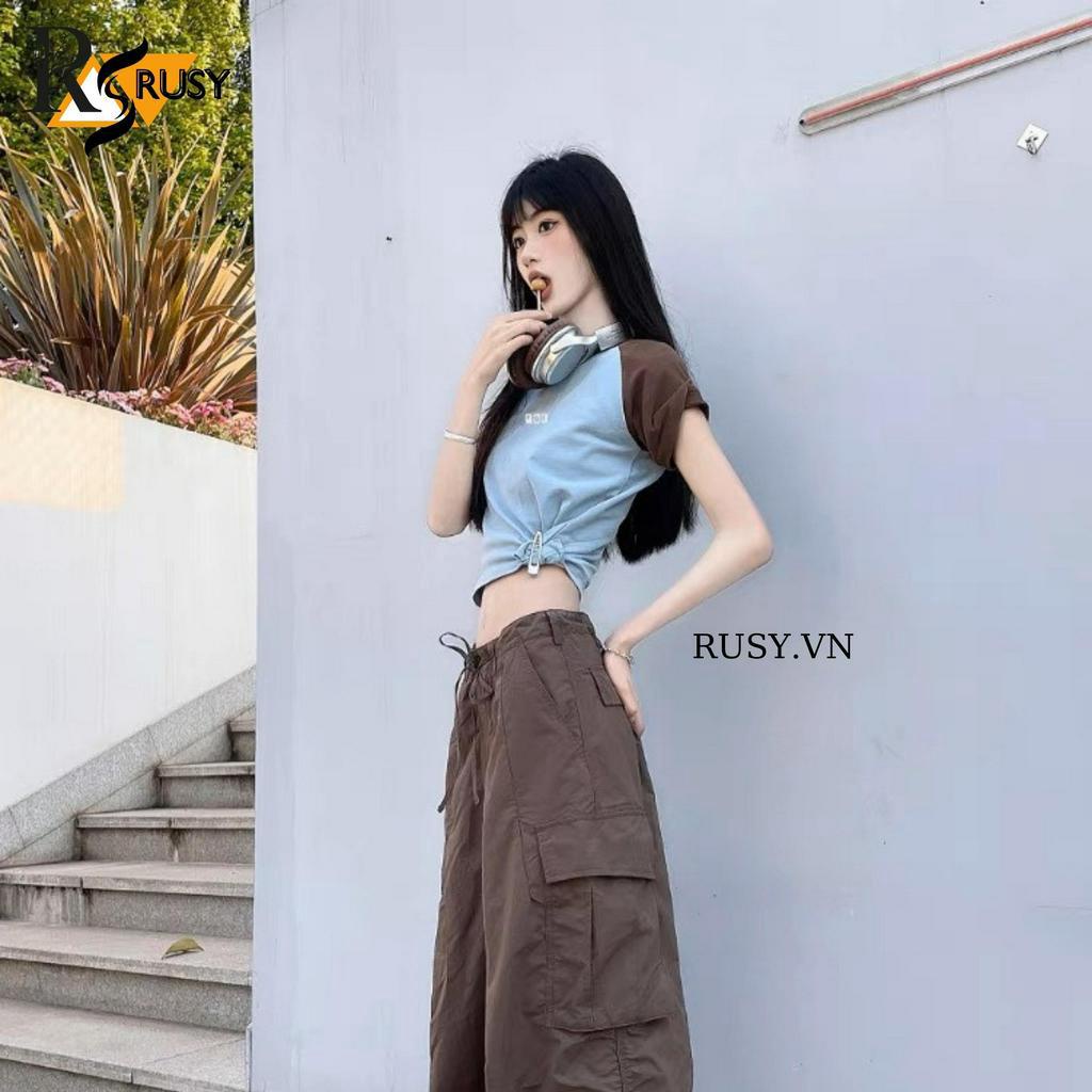 Áo Baby Tee Chất Cotton Co Giãn ,Áo Thun Form Fit Phối Tay RUSY