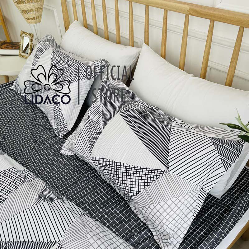 [Mã LIFEMALL2505 giảm 10% đơn 250K] Bộ chăn ga gối cotton poly Lidaco Tam Giác Trắng Đen SP001226 | BigBuy360 - bigbuy360.vn