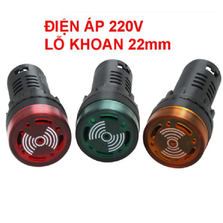 Đèn Báo Nguồn Có Còi màu đỏ, vàng, xanh phi 16/ phi 22 AD16-22SM 220VAC / 24VDC