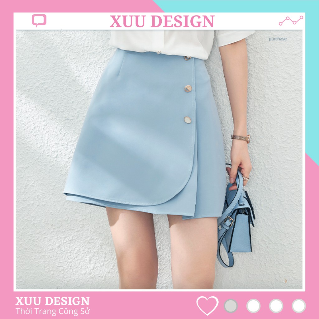 Chân váy ngắn phối cúc 💖Xuu Design💖 Váy giả quần vạt trước có lót trong chất vải đẹp CVSP09 | BigBuy360 - bigbuy360.vn