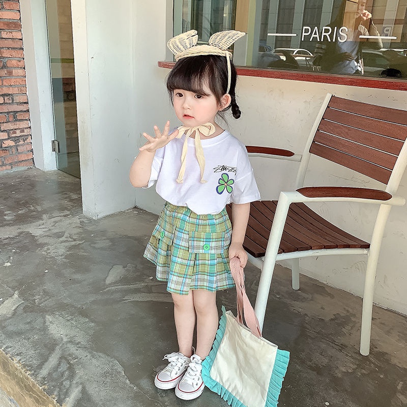 Set Áo Thun cotton Ngắn Tay + Chân Váy Xếp Ly Công Chúa Thời Trang Mùa Hè Mới Cho Bé Gái